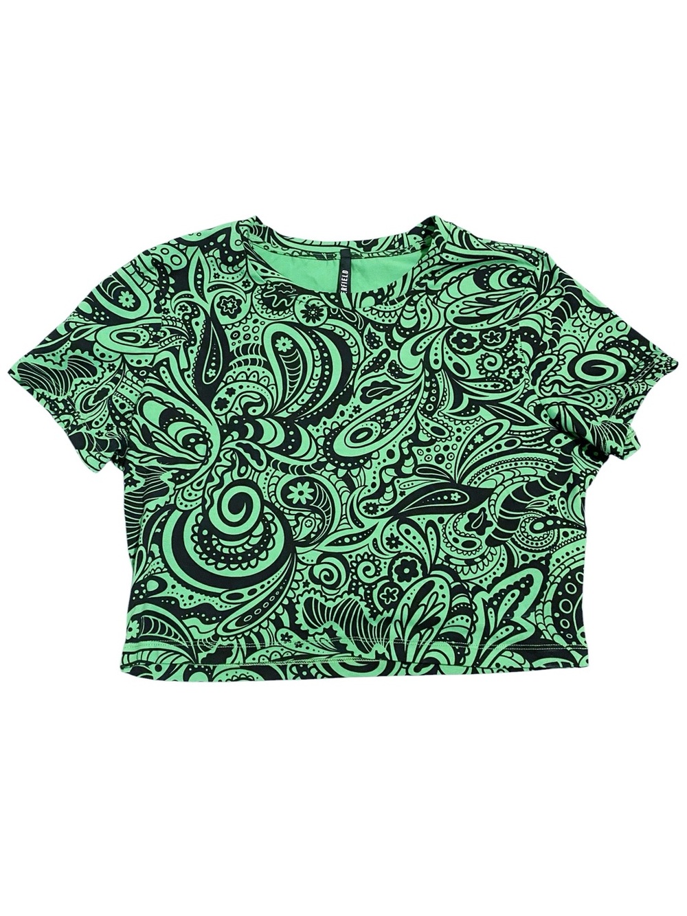 Dangerfield Black & Green Paisley Cropped T-Shirt US Size 8